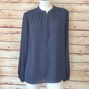 Navy Banana Republic Button-Front Bishop Sleeve Blouse